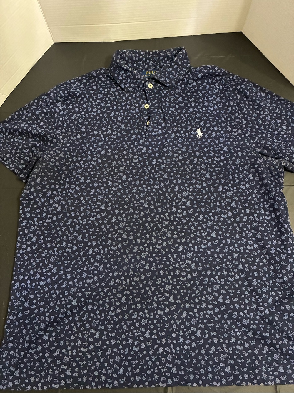 Polo by Ralph Lauren Navy Polo with Light Blue Floral Print